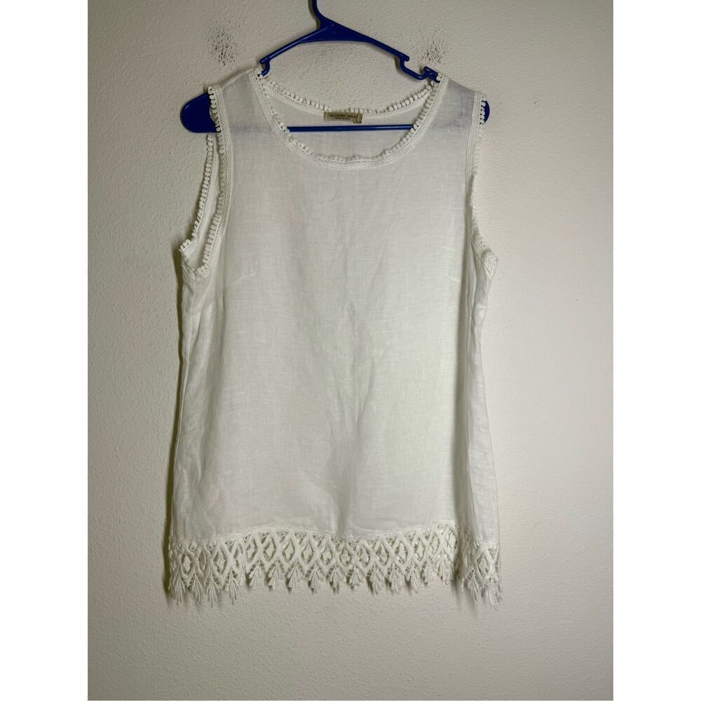 Valentina Naldi Italy Womens Top White Crochet Lace 100% Linen Cool Classic Sz S